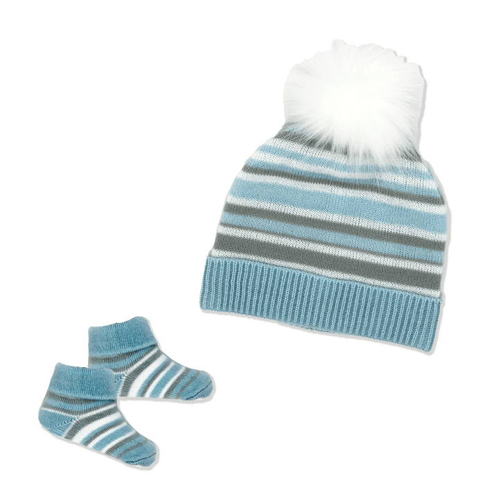 Ensemble bonnet et bottines en tricot rayé Necessities By Tendertyme