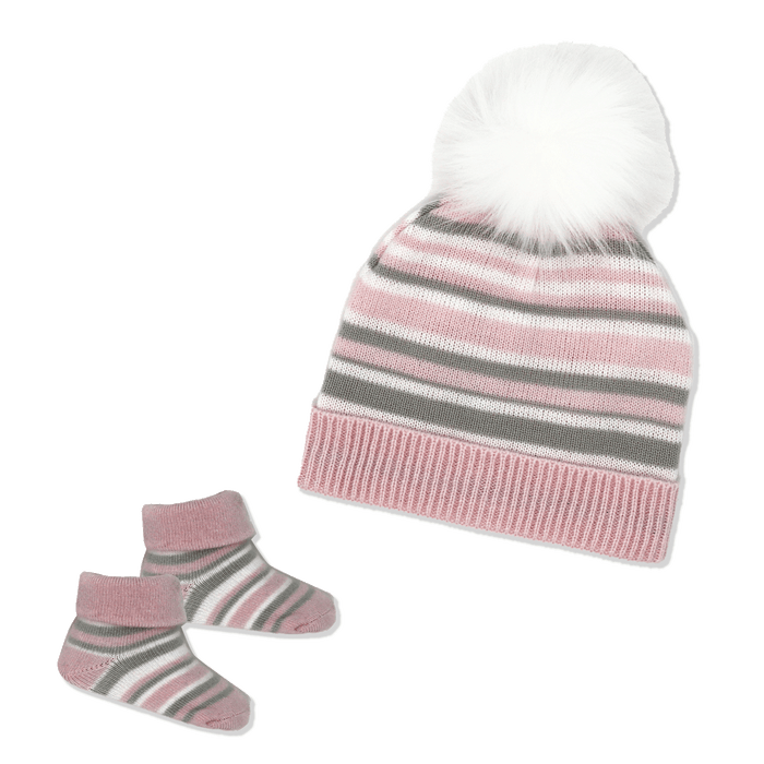 Necessities By Tendertyme Striped Knit Hat and Bootie Set
