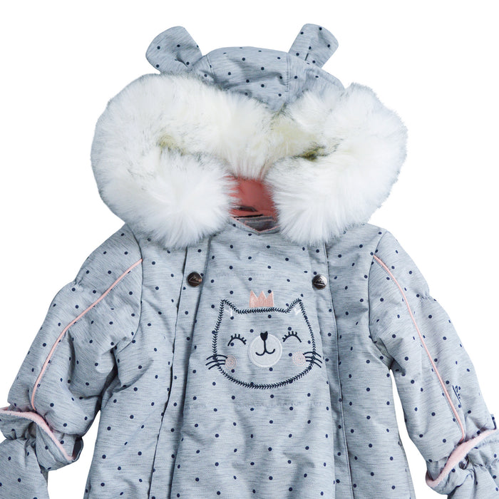 Blizz Baby Girls Grey Cat Snow Suit - 1 piece - (12m & 18m) - 21WBLI5114