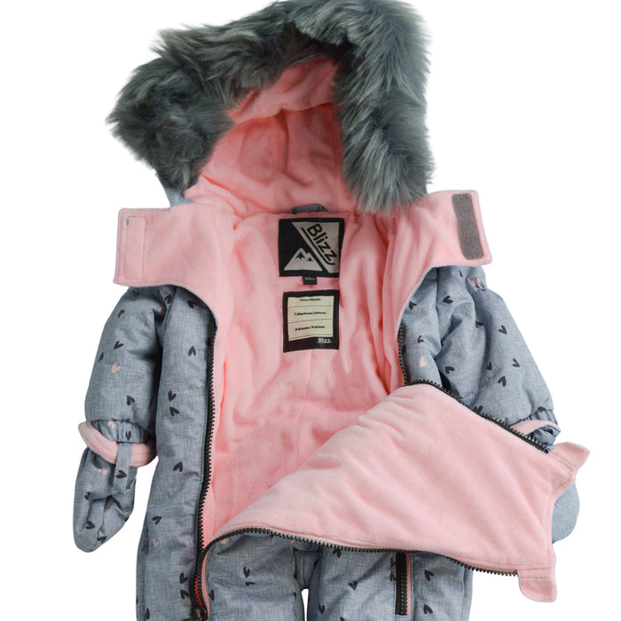 Blizz Baby Girls Hearts Snow Suit - 1 piece - (3m to 24m) - 22WBLI5210