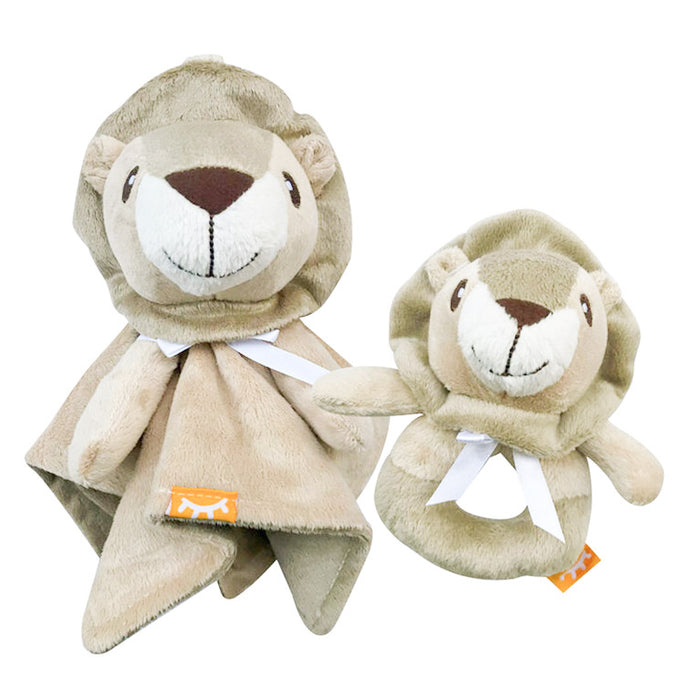 Simmons Baby Pacifier Holder - Security Blanket & Rattle 2 Piece Set - Lion