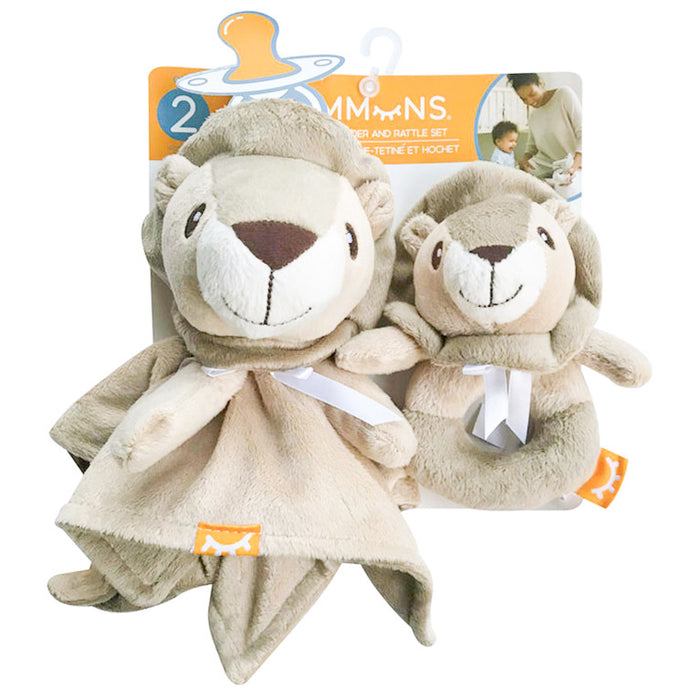 Simmons Baby Pacifier Holder - Security Blanket & Rattle 2 Piece Set - Lion