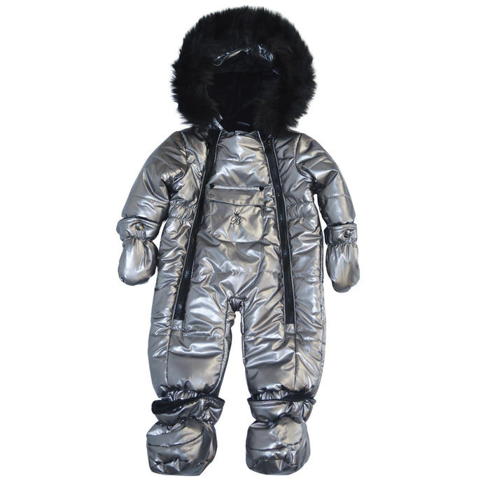 Blizz Baby Girls Silver Puffy Snow Suit - 1 piece - (6m to 24m) - 24WBLI5439