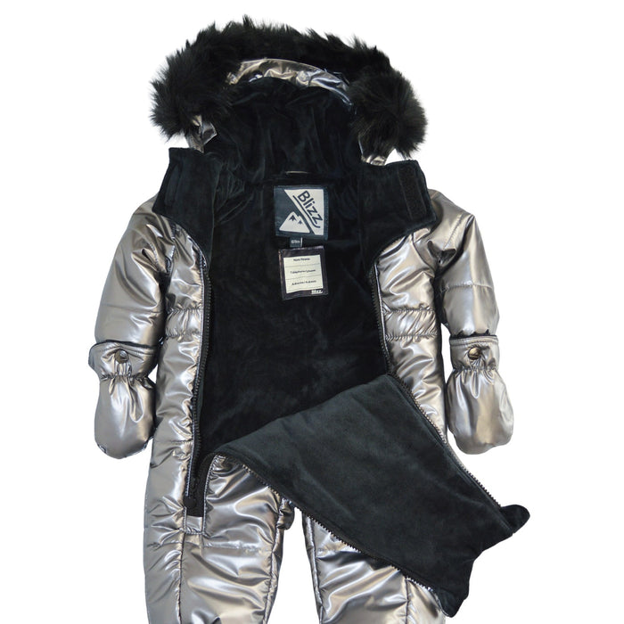 Blizz Baby Girls Silver Puffy Snow Suit - 1 piece - (6m to 24m) - 24WBLI5439