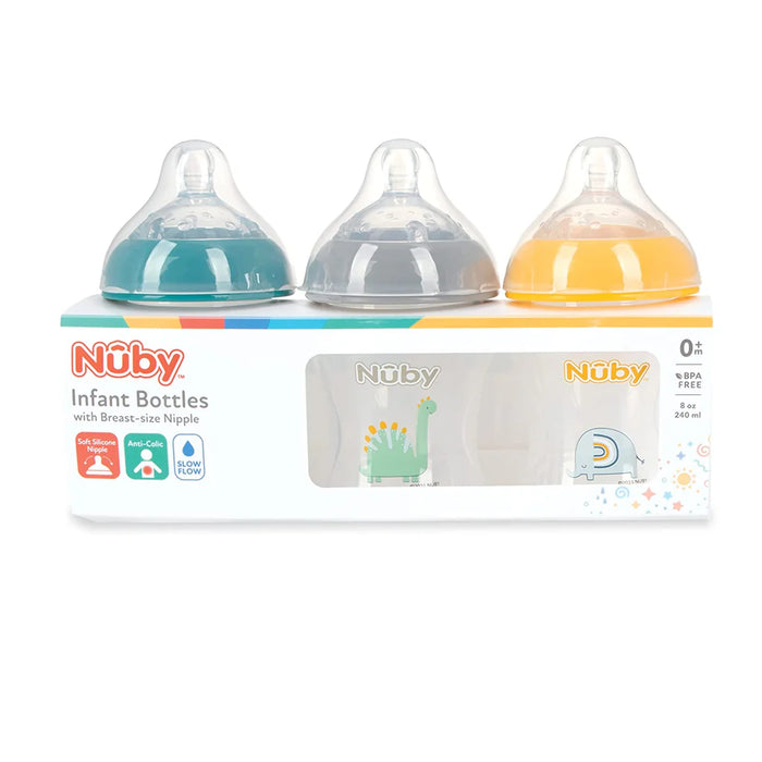 Biberons pour bébé Nuby avec tétine à débit lent - Lot de 3 - 8 oz