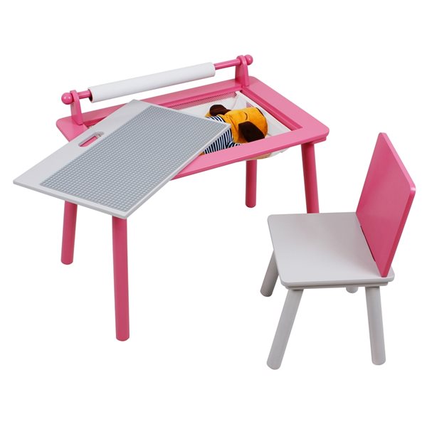 Table de jeu ronde pour enfant par Danawares rose et blanc avec 1 chaise