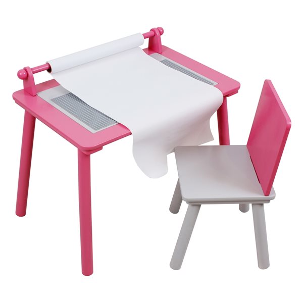 Danawares Pink and White Rectangular Kid's Play Table with One Chair