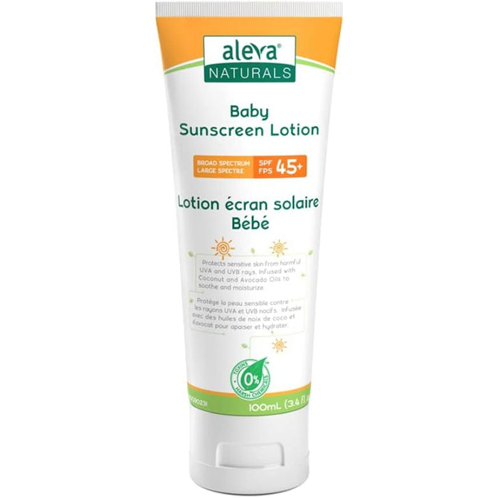 Crème solaire naturelle biologique Aleva Naturals pour bébés et tout-petits SPF 45+ sans parfum 3,4 fl oz / 100 ml