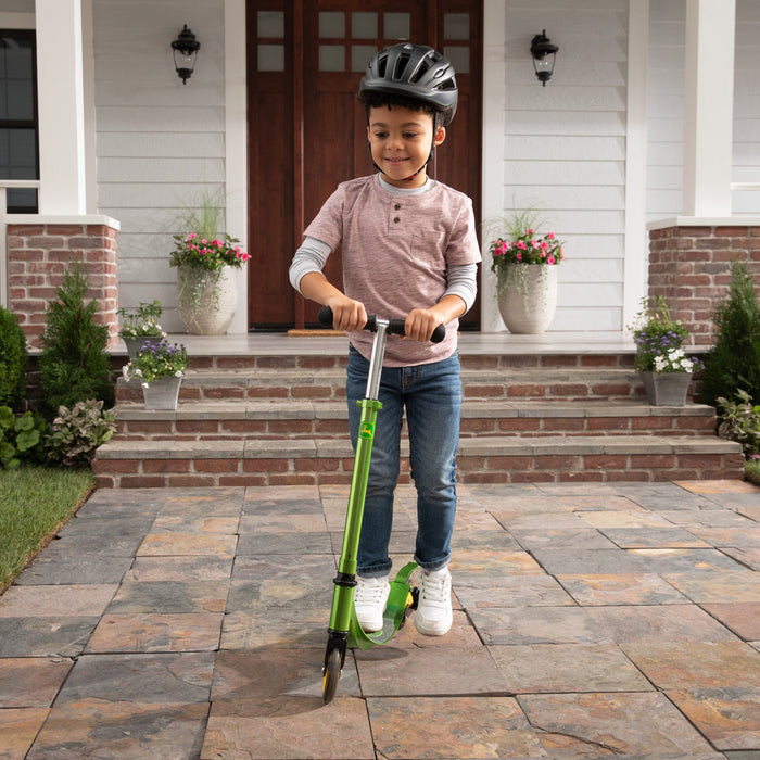 Tomy - Trottinette pour enfants John Deere - légère en aluminium avec roues éclairées et hauteur réglable - 5 ans et plus