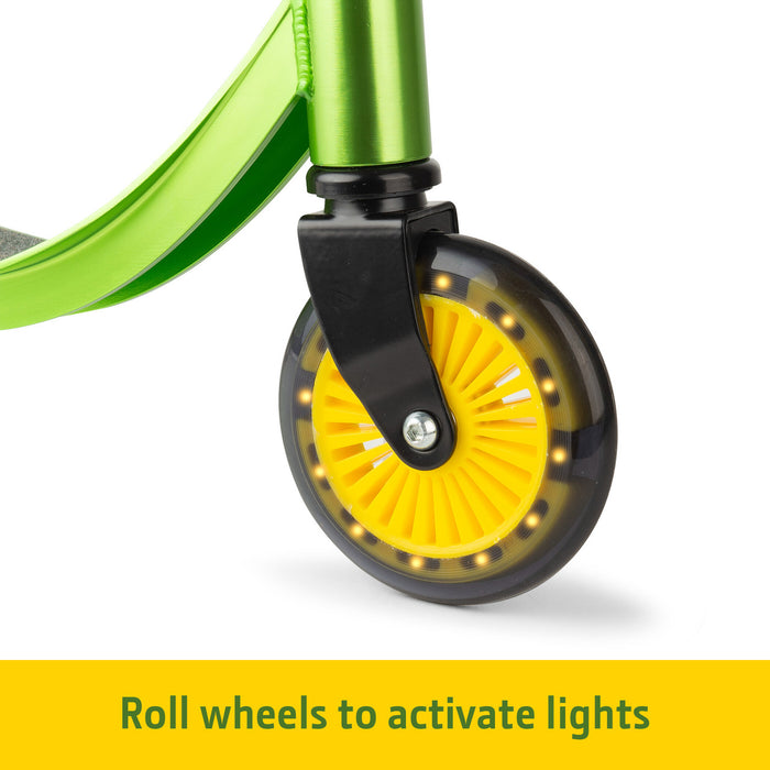 Tomy - John Deere Kids’ Kick Scooter – Lightweight Aluminum Scooter with Lighted Wheels & Adjustable Height – Ages 5+