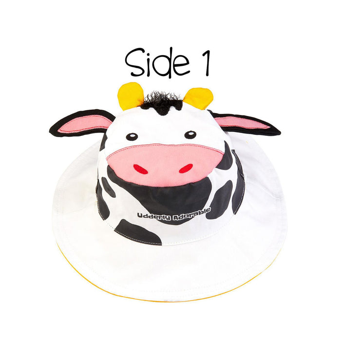 FlapJack Kids UPF50+ Reversible Sun Hat - Cow / Duck