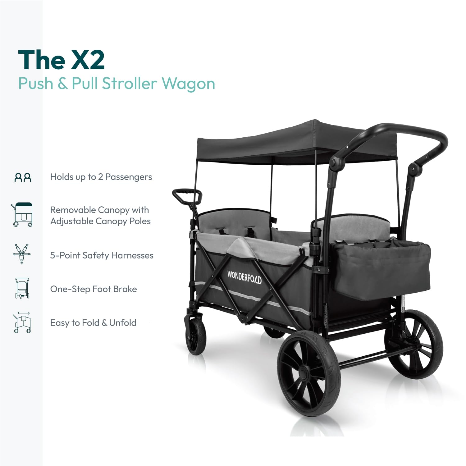 Wonderfold X2 - Push & Pull Double Stroller Wagon