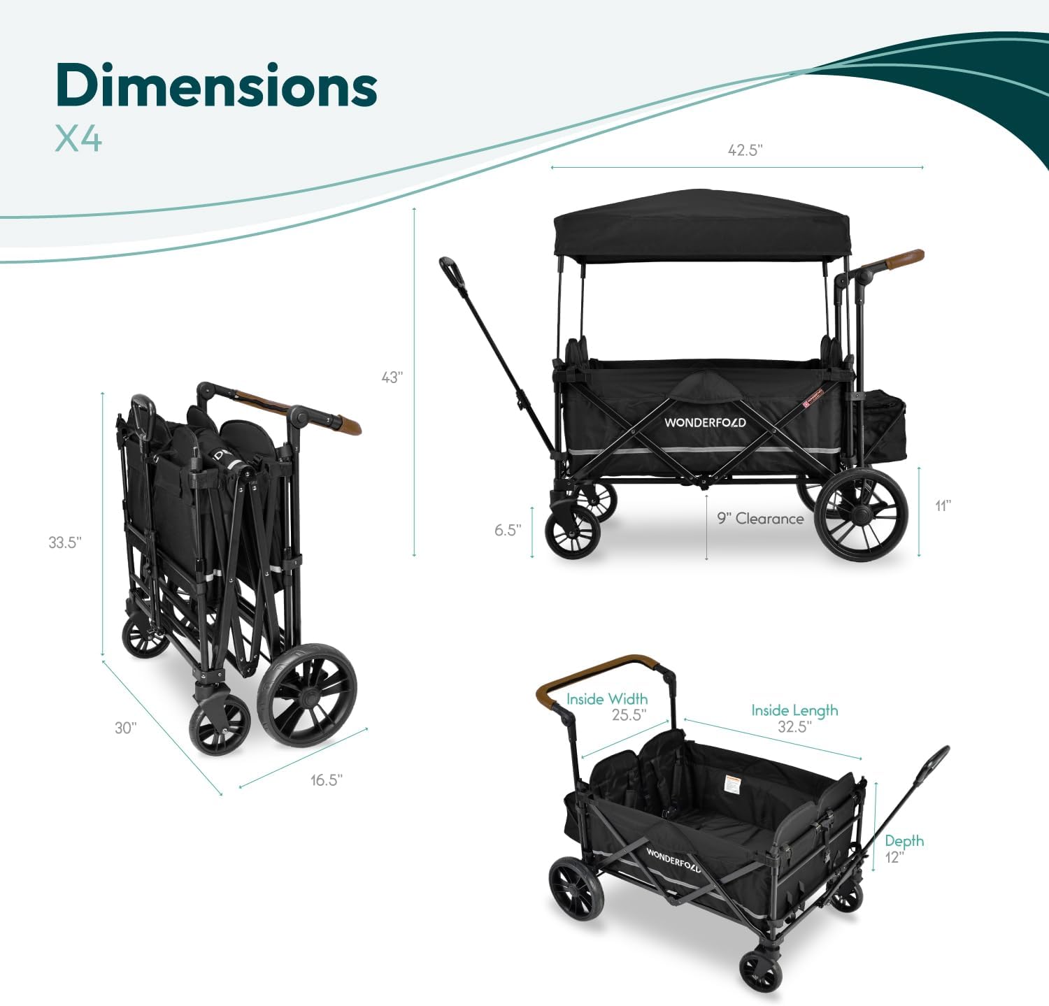 Wonderfold X4 - Push & Pull Quad Stroller Wagon