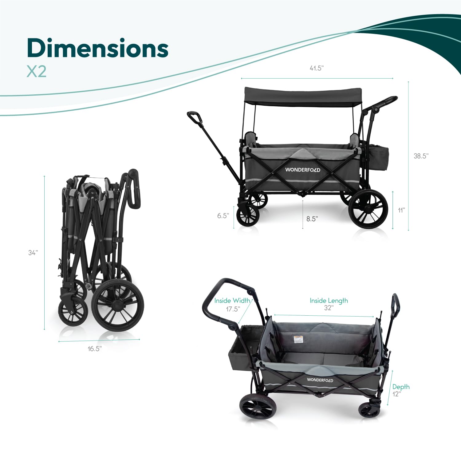 Wonderfold X2 - Push & Pull Double Stroller Wagon