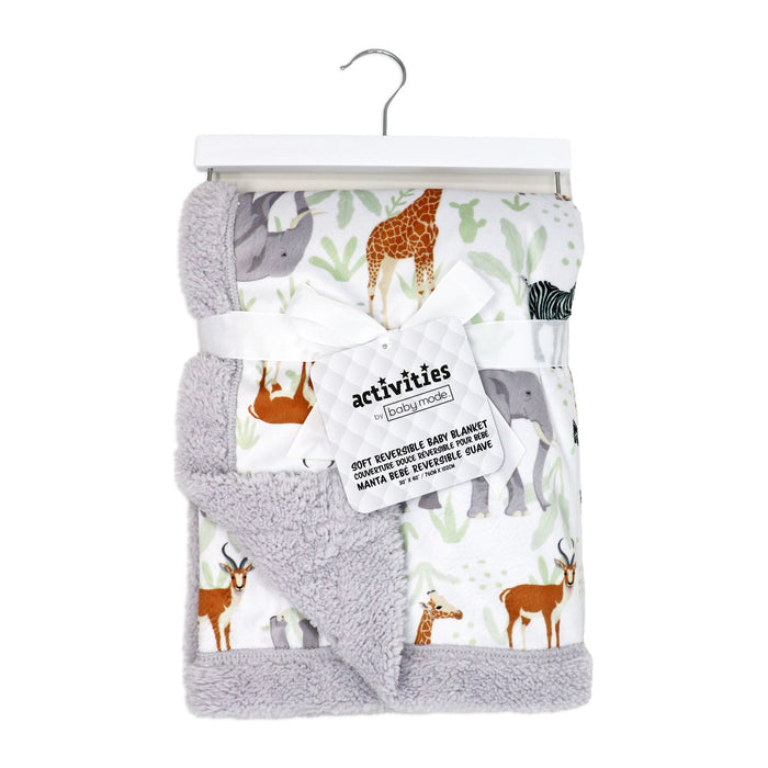 Baby Mode Reversible Baby Blanket - Grey Safari Animals