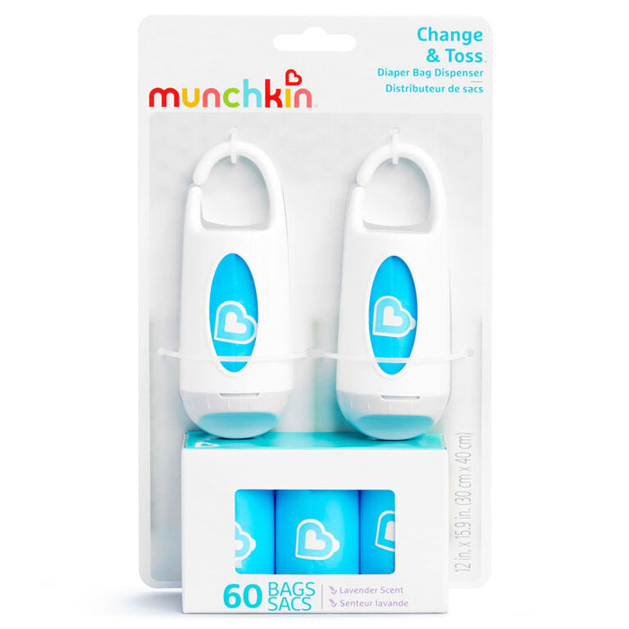 Distributeur de sacs à couches Change and Toss de Munchkin – avec 5 rouleaux de sacs à couches