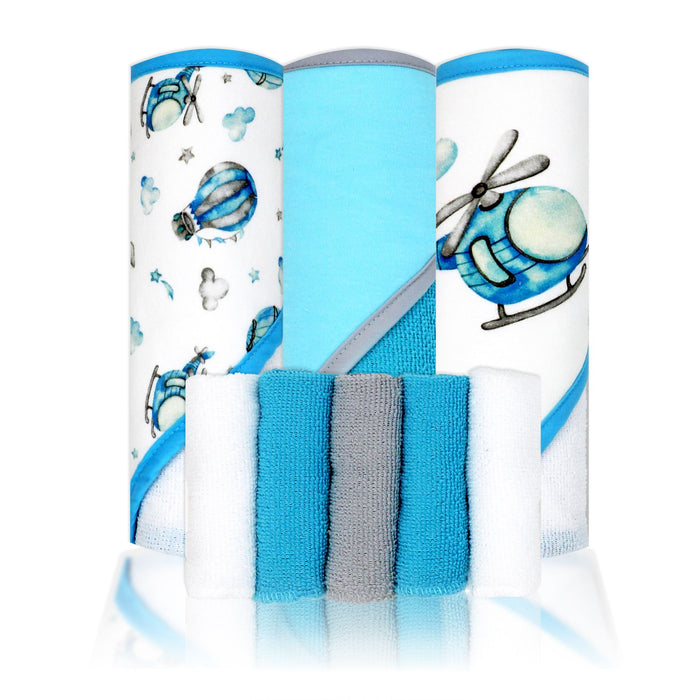 Necessities By Tendertyme Ensemble de bain 8 pièces – 5 serviettes à capuche avec 3 gants de toilette