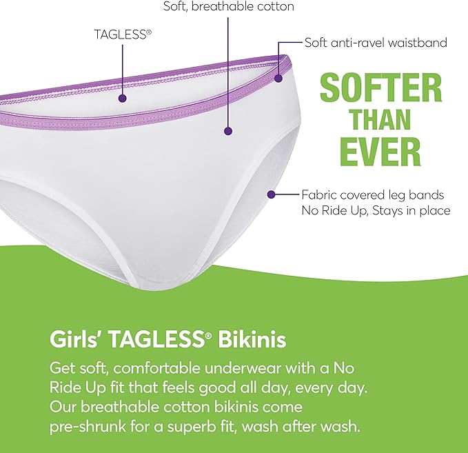 Hanes Girls Assorted Tagless Bikini Briefs - 4pk