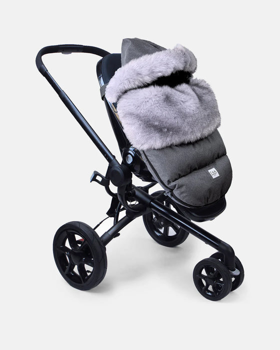 7 A.M. Car Seat Cover & Stroller Footmuff Tundra Plush & Faux Fur- Heather Dark Grey