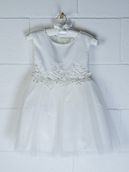 Adorable robe en tulle pour bébé avec collet en perles, ceinture en dentelle et nœud dans le dos (0 à 24 mois)