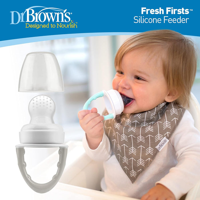 Mangeoir en silicone Dr. Brown's Fresh Baby's Firsts Feeder - Gris