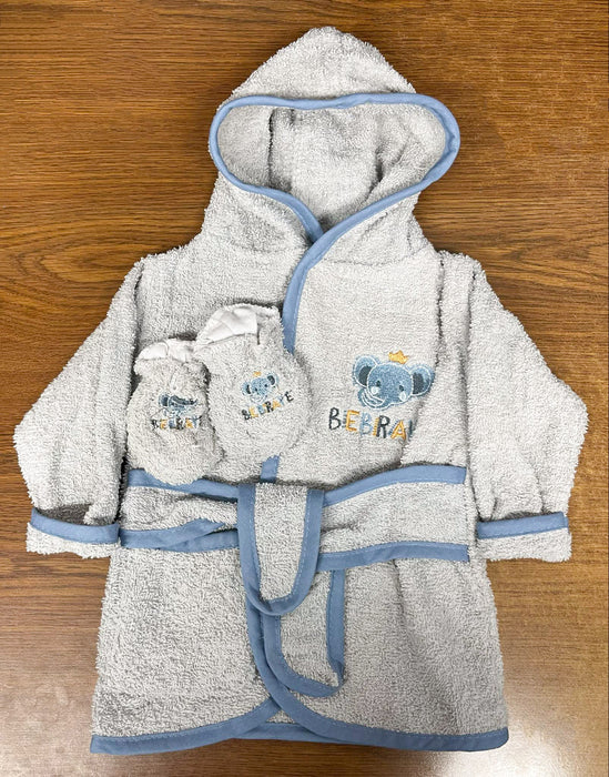 OK Kids Ensemble peignoir et chaussons pour bébé 100 % coton - Éléphant gris