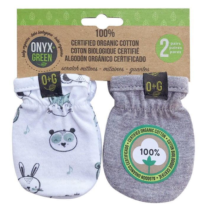 Moufles anti-rayures pour bébé en coton biologique Onyx & Green - Lot de 2