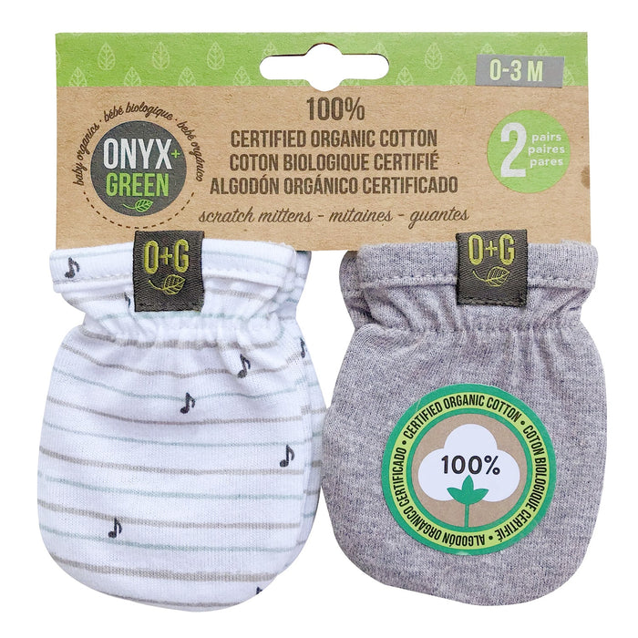 Moufles anti-rayures pour bébé en coton biologique Onyx & Green - Lot de 2