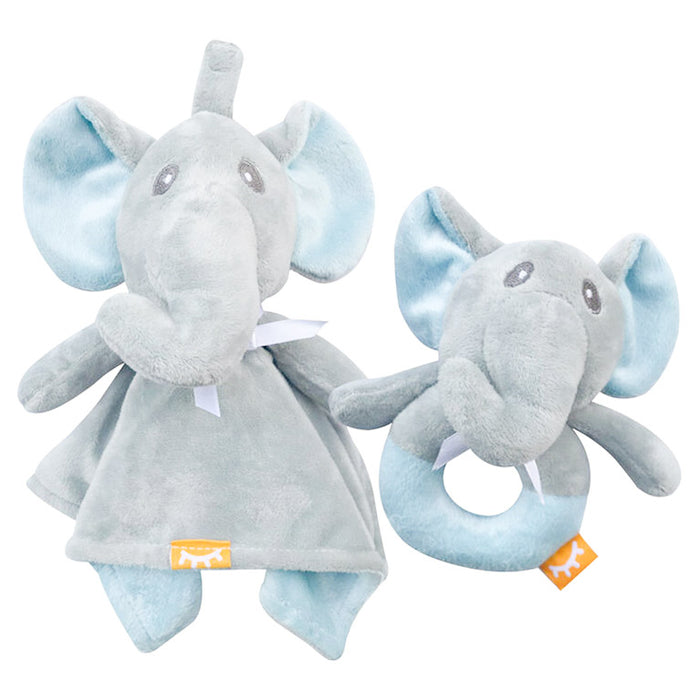 Simmons Baby Pacifier Holder - Security Blanket & Rattle 2 Piece Set - Elephant