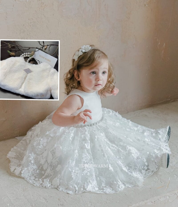 Robe de Baptême pour bébé fille Teter Warm blanc cassé B108