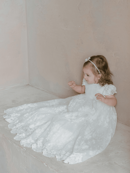 Teter Warm B128 Harmony- Robe de Baptême Bébé Fille Blanc Cassé