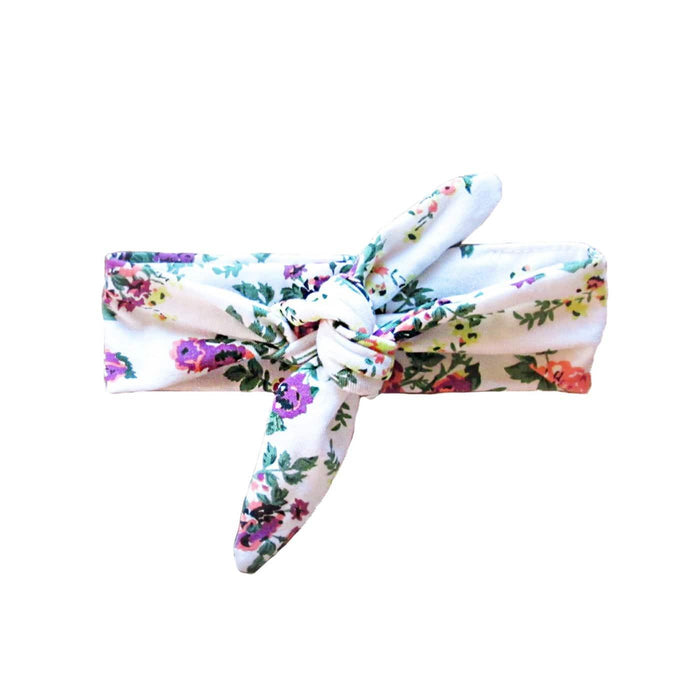 Baby Wisp - Baby Wisp Top Knot Headband - White Floral Print - 0M+