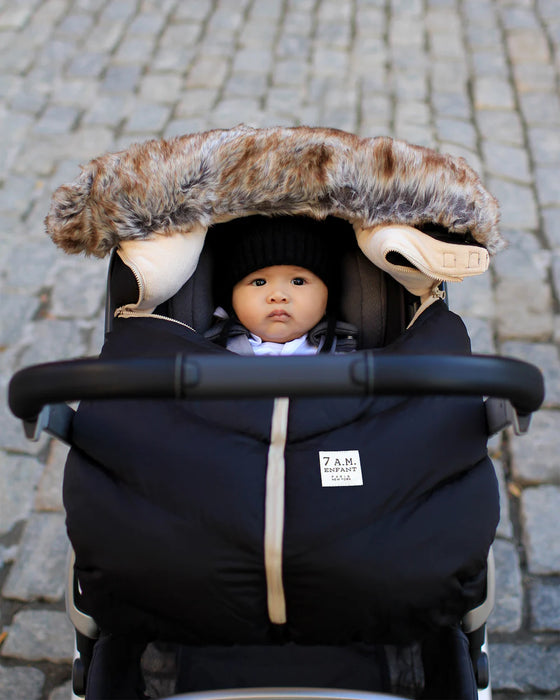 7 A.M Car Seat Cocoon-Tundra - Black Faux Fur