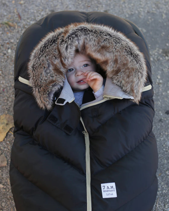 7 A.M Car Seat Cocoon-Tundra - Black Faux Fur