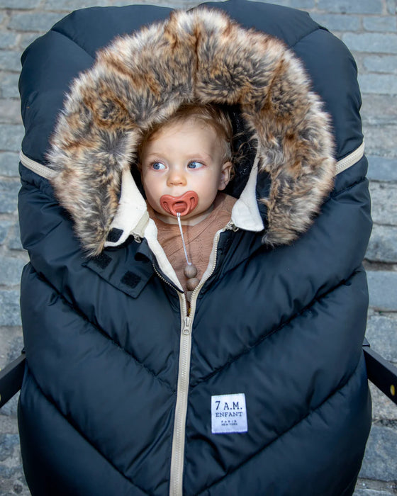 7 A.M Car Seat Cocoon-Tundra - Black Faux Fur