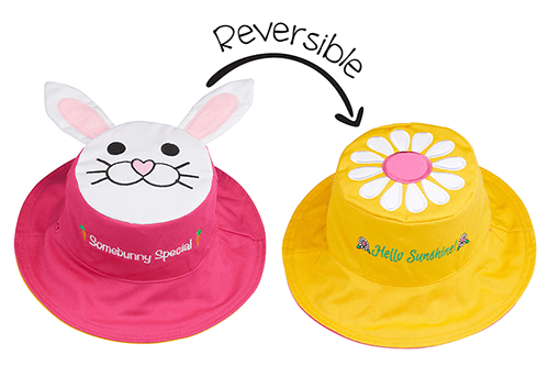 FlapJack Kids UPF50+ Reversible Sun Hat -  Bunny / Daisy