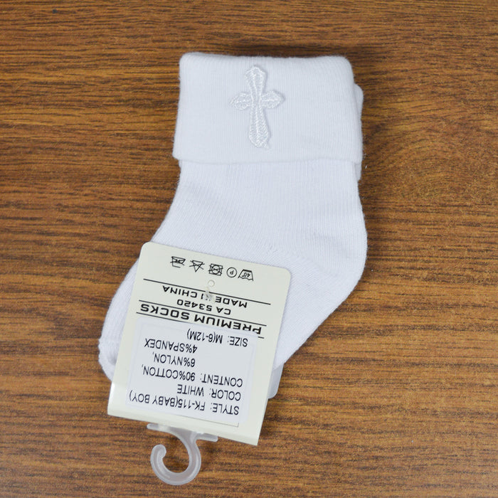 Adorables chaussettes de baptême pour bébé avec croix brodée – Douces, élégantes et très confortables ! (Tailles 0 à 18 mois)