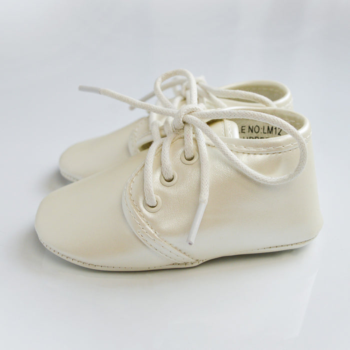 Baby Boys Baptism Shoes - Classic Lace-Up Design in Ivory or White - (Baby Sizes 0 to 8)