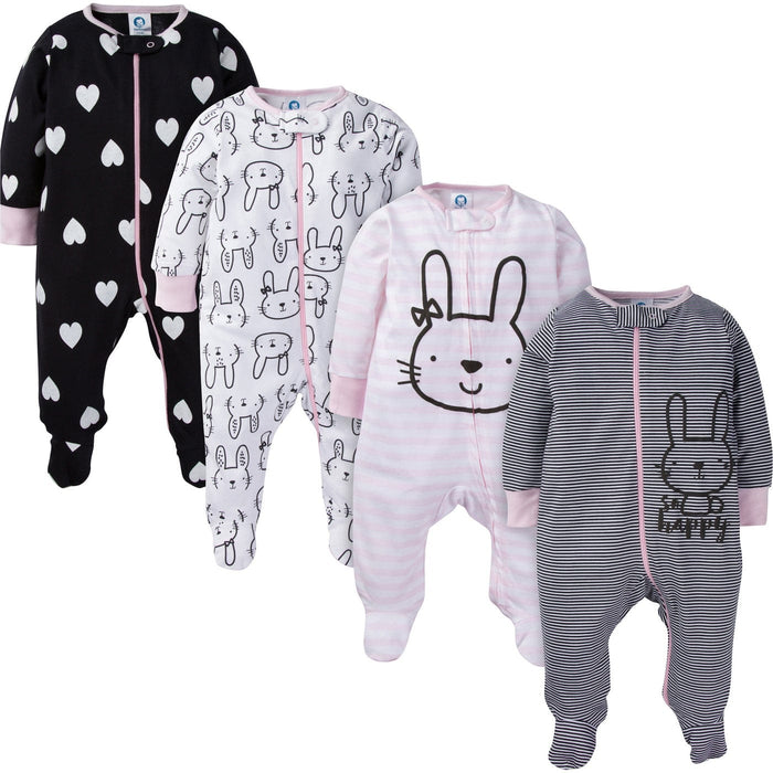Gerber Lot de 4 bébés filles Bunny Sleep N Play avec moufles pour prématurés