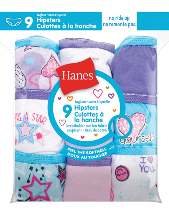 Hanes Value Pack Girls Assorted Tagless Hipster Briefs - 9pk