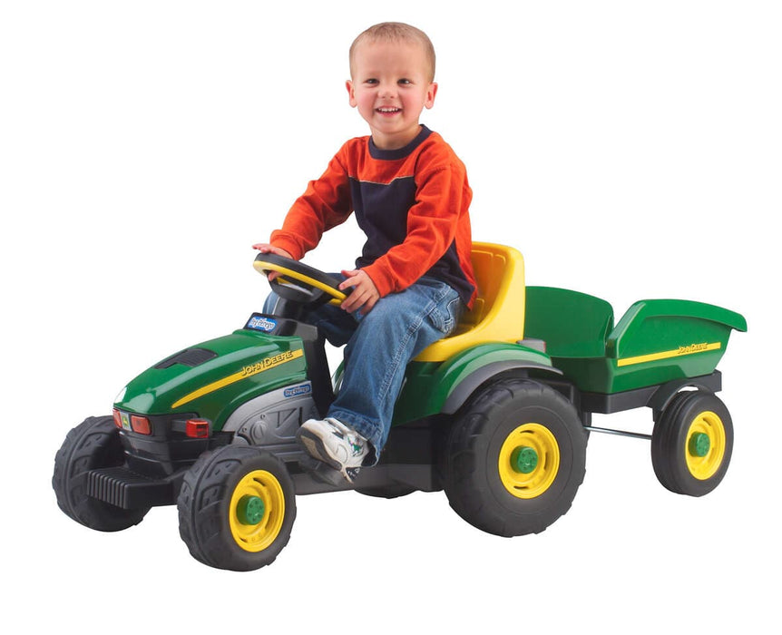 Peg Perego Toddler John Deere Farm Tractor & Trailer - Chain Driven Pedals - Green