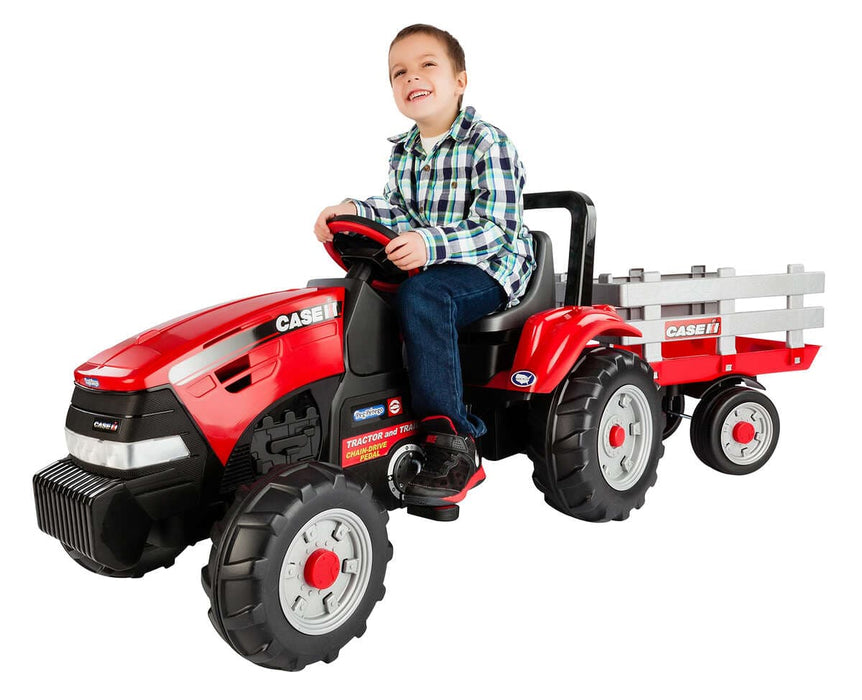 Peg Perego Kids Case IH Tractor & Trailer - Chain Driven Pedals - Red