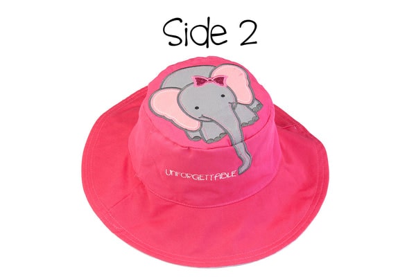 FlapJack Kids UPF50+ Reversible Sun Hat - Hippo / Elephant