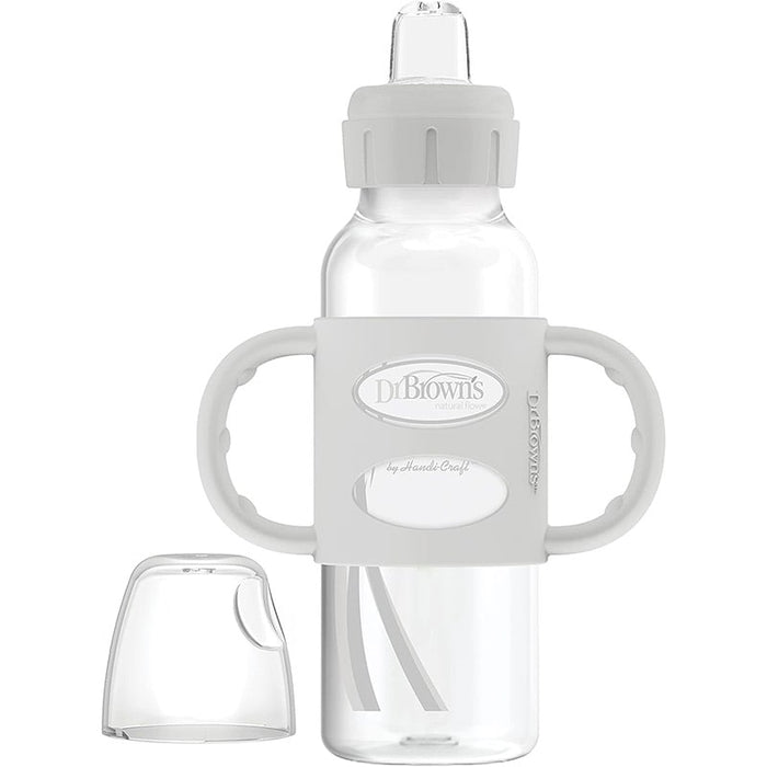 Dr. Brown's Narrow Transitional Sippy Bottle with Silicone Handles, 8oz/250ml - Grey