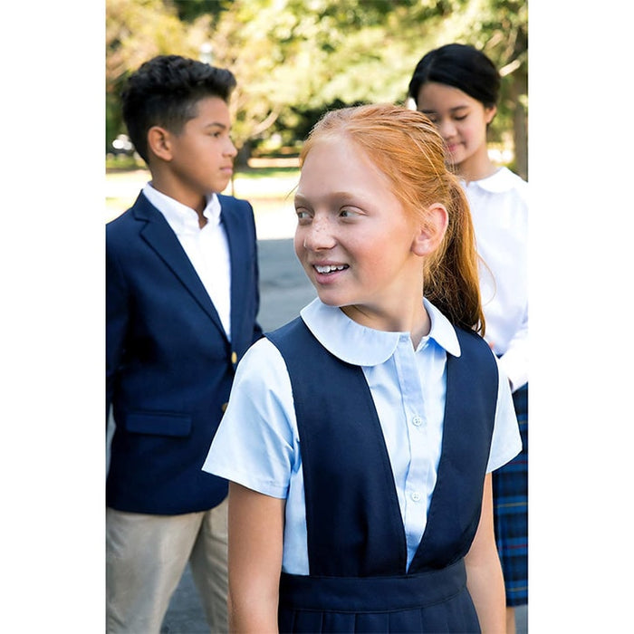 Jumper d'uniforme scolaire plissé à col en V  pour filles - Bleu Marine - SY9000