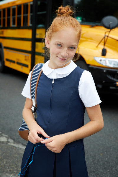 French Toast Girls School Uniform Pleated Jumper with Heart Zipper - Navy - SY9249