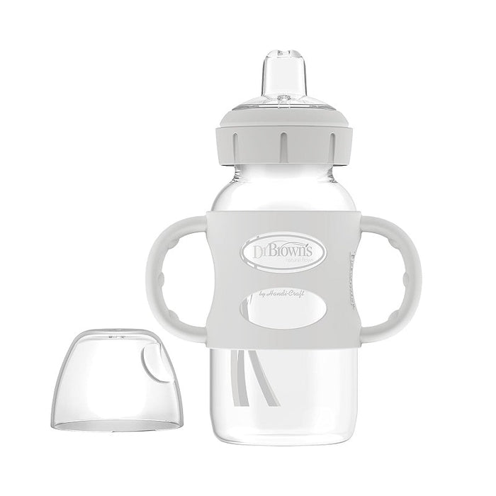 Dr. Brown's Dr. Brown’s Milestones Wide-Neck Sippy Bottle with Silicone Handles & Soft Sippy Spout, 9oz/270ml - Grey