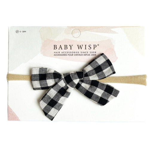 Baby Wisp - Baby Wisp Headband - Hand Tied Bow - White Buffalo Plaid - 0M+
