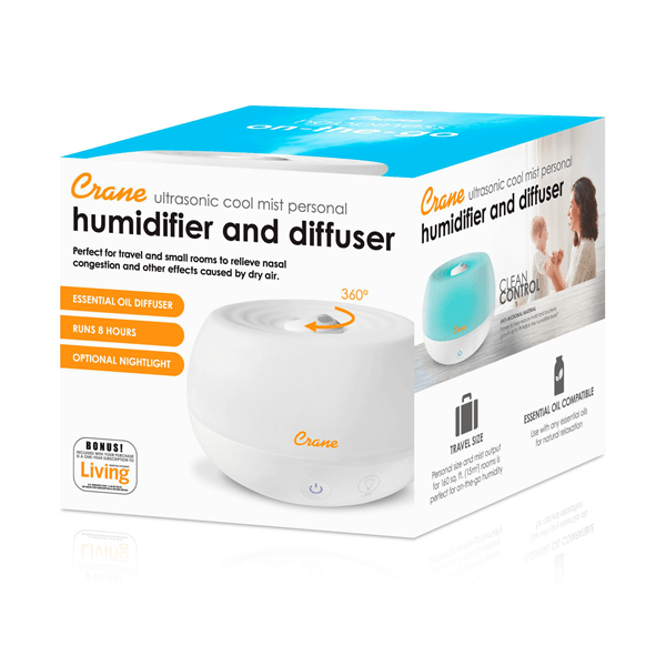 Crane - Crane 2-in-1 Ultrasonic Cool Mist Personal Humidifier & Aroma Diffuser, 0.2 Gallon - White