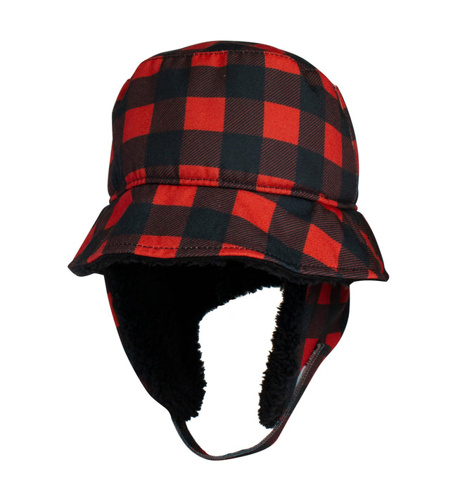 Flapjack Kids Winter Bucket Hat Red Buffalo Check